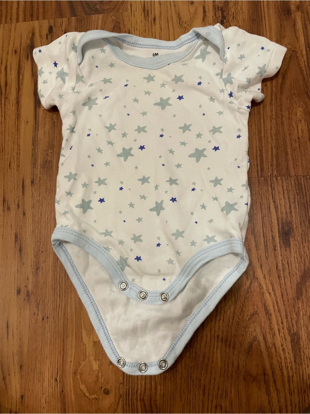 Baby Star Print One-Piece Bodysuit in White and Light Blue